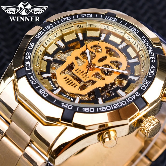 Winner机械手表时尚休闲厂家现货夜光骷髅头镂空男手表一件代发