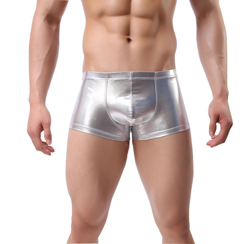 Men's Underwear Faux Leather Boxer Briefs Nightclub Underwear Cool German Sexy Patent Leather
