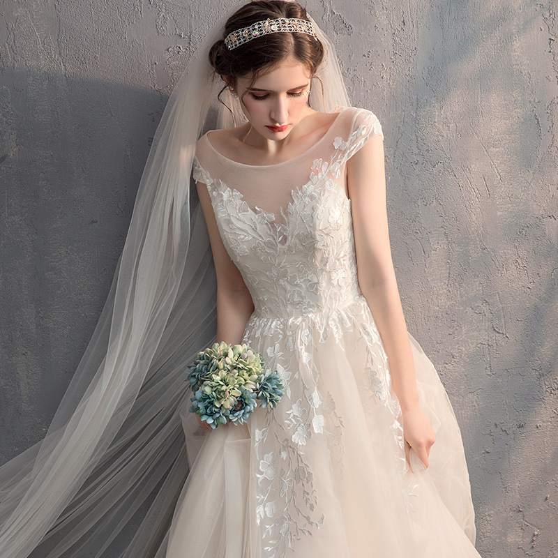 TikTok Starry Sky estilo francés pequeña Luz de cola Vestido DE BODA principal 2024 nuevas mujeres nupciales simples Mori celebridad en línea