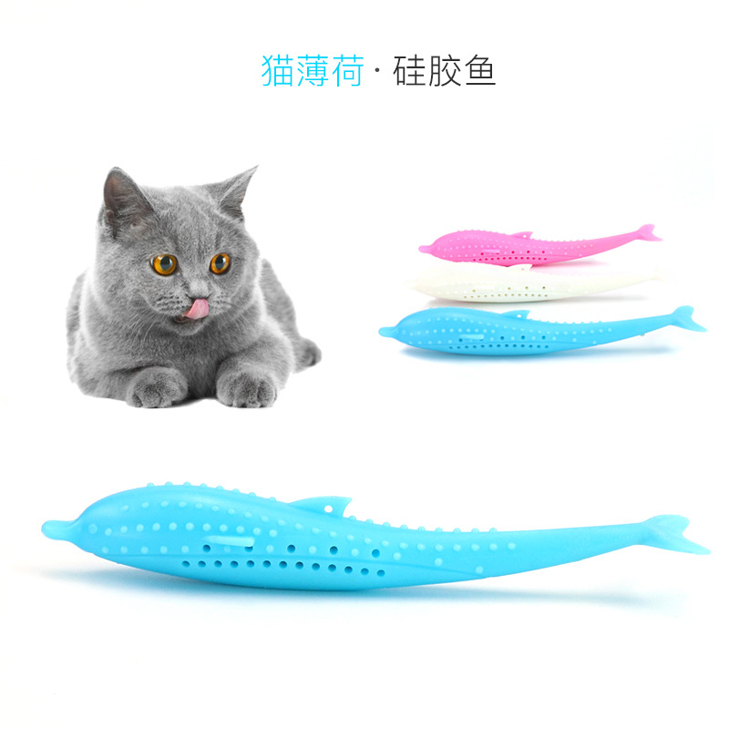Suministros para mascotas Amazon popular catnip silicona pescado gato juguete gato cepillo de dientes gato