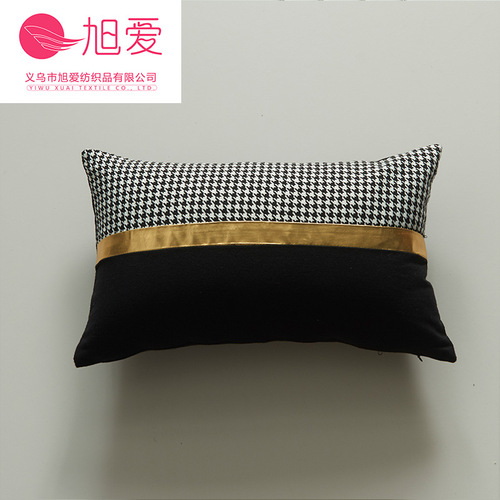 Light luxury gold leather stitching, simple, fashionable and modern black and white gold pillowcase, home comfort cushion cover wholesale