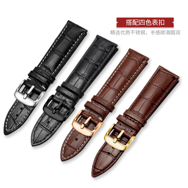 Suministro directo de fábrica primera capa de piel de vaca hebilla de reloj correa de bambú raya multi-color opcional hombres y mujeres 12 -- 24mm
