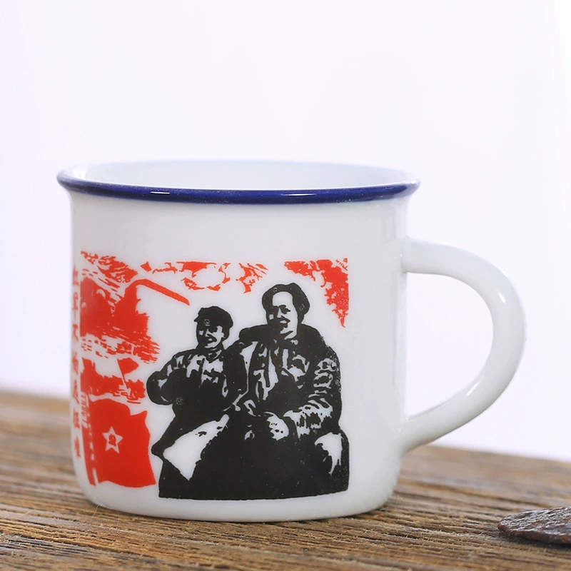 Ceramic tea cup, creative small wineglass, nostalgic retro print, 75 ml, handmade finish