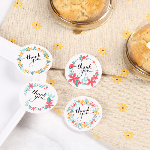 Colorful Flower Crown Thank You Baking Packaging Sticker Plastic Bag Decoration Sealing 12 Pcs