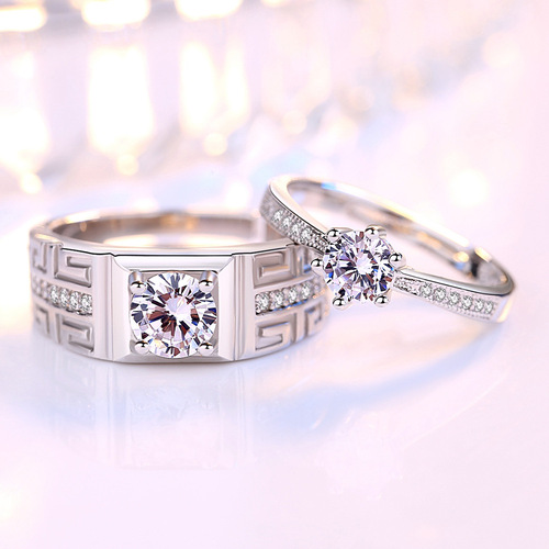 Cross-border pattern six-claw open ring couple ring for men and women six-claw wedding ring live ring jewelry factory supply