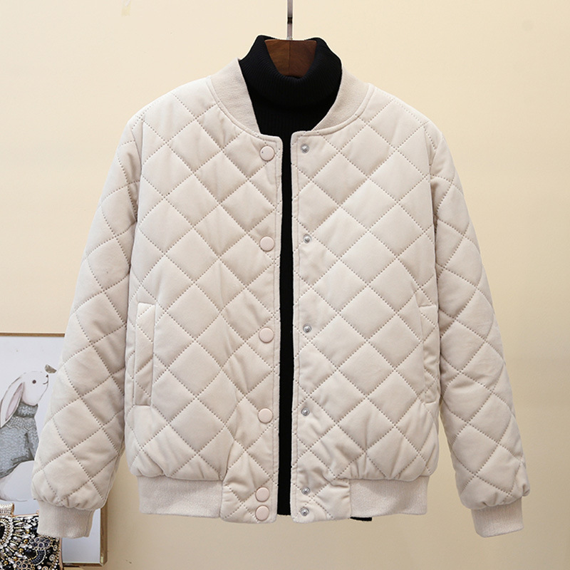 Chaqueta de béisbol acolchada de algodón estilo coreano para mujer, invierno 2025, corta, estilo Harajuku, de terciopelo dorado grueso.