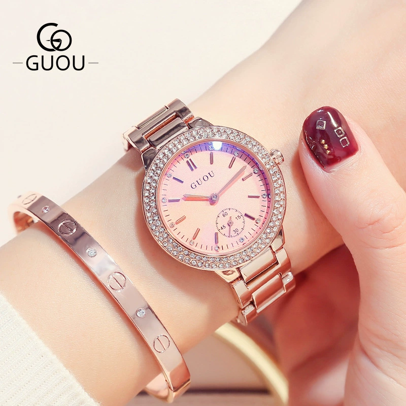 Потрясающие часы Guou/Gu Ou Diamond Exquisite Watch атмосферы европейский и американский стиль для женщин