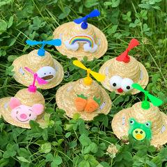 Pet straw hat summer cat and dog decoration small and medium-sized puppies new spring and summer bamboo dragonfly hat Teddy photo props