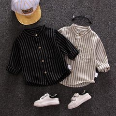 Children's clothing boys' shirts 2023 new baby boy shirts children's spring and autumn tops thin vertical strip long-sleeved shirts trendy