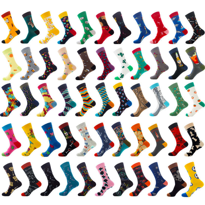 Fashionable Brand Same Style Amazon Autum New Beer Mid-Calf Socks Food Rhombus Animal Men's Socks Fruit Cotton Socks