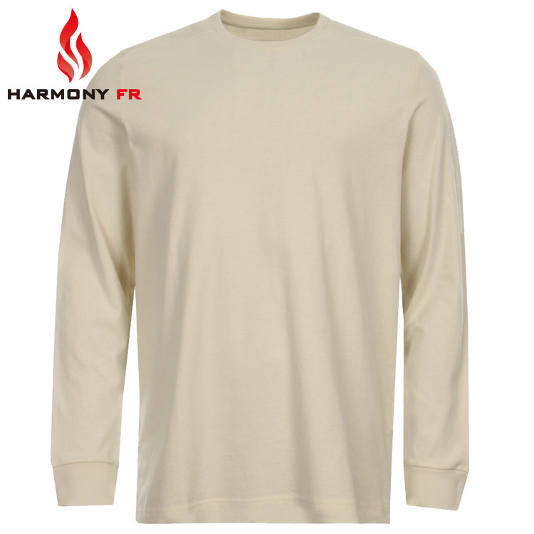 荣恰纺织工厂现货针织阻燃工装内衣 出口欧美腈纶棉防火长袖T恤