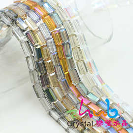 批发玻璃水晶珠透明玻璃小刻面电镀长方珠diy琉璃珠子4*8MM