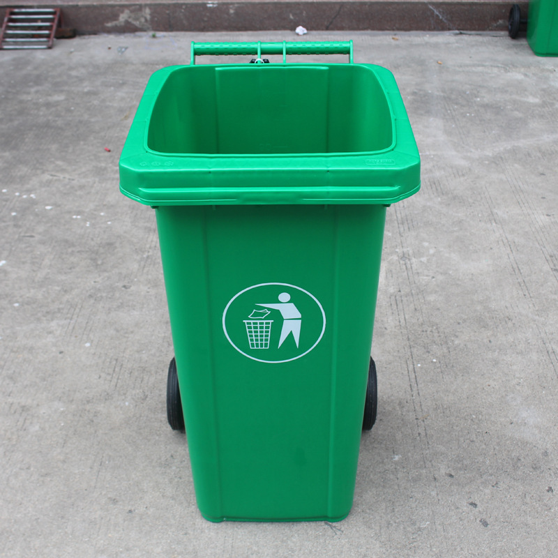 120L加厚塑胶环卫垃圾桶 创文乡村公共景区带轮翻盖塑料垃圾桶