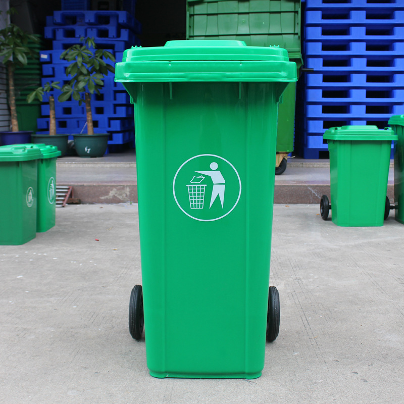 揭阳直批120L绿色带轮垃圾桶街道清扫宿舍工厂餐厅办公楼垃圾清理