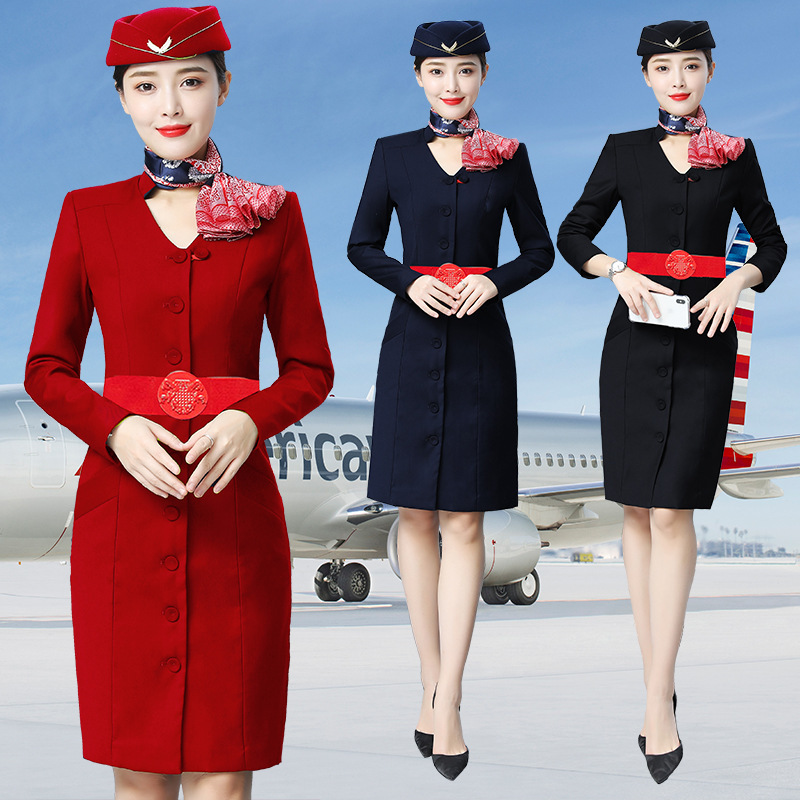 Stewardess Uniform Female Dress Airlines Training Organization Enterprise OL Temperament Sales Department Work Clothes Female Spring and Autumn Stewardess Uniform Female Dress Airlines Training Organization Enterprise OL Temperament Sales Department Work Clothes Female Spring and Autumn