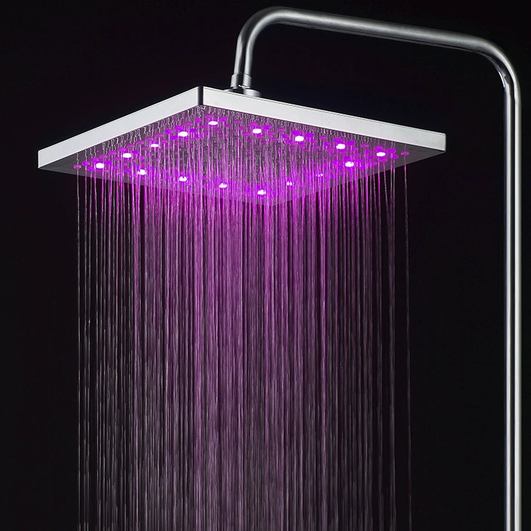 Квадратная головка душаRainfall LED 200×200 мм, Цветные независимые светодиоды, Верхняя дуга распыления