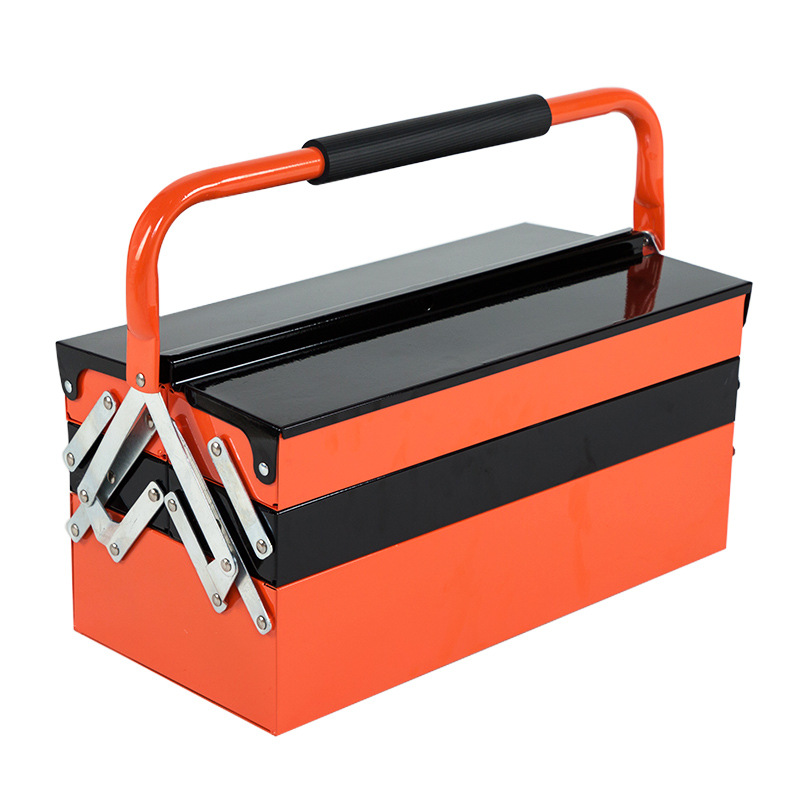 Qiyao caja de herramientas de hojalata de acero inoxidable gruesa multifuncional plegable de tres capas caja de almacenamiento de dos capas hardware