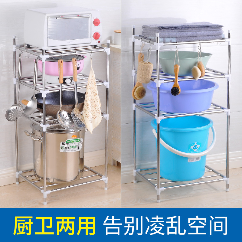 Estante de cocina de acero inoxidable con ruedas, estante de olla multifuncional, estante de almacenamiento de inodoro multicapa, suministro directo de fabricantes