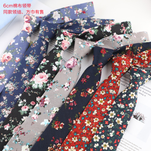 Cotton tie men's floral printed cotton 6cm narrow casual tie women's floral tie manufacturer wholesale