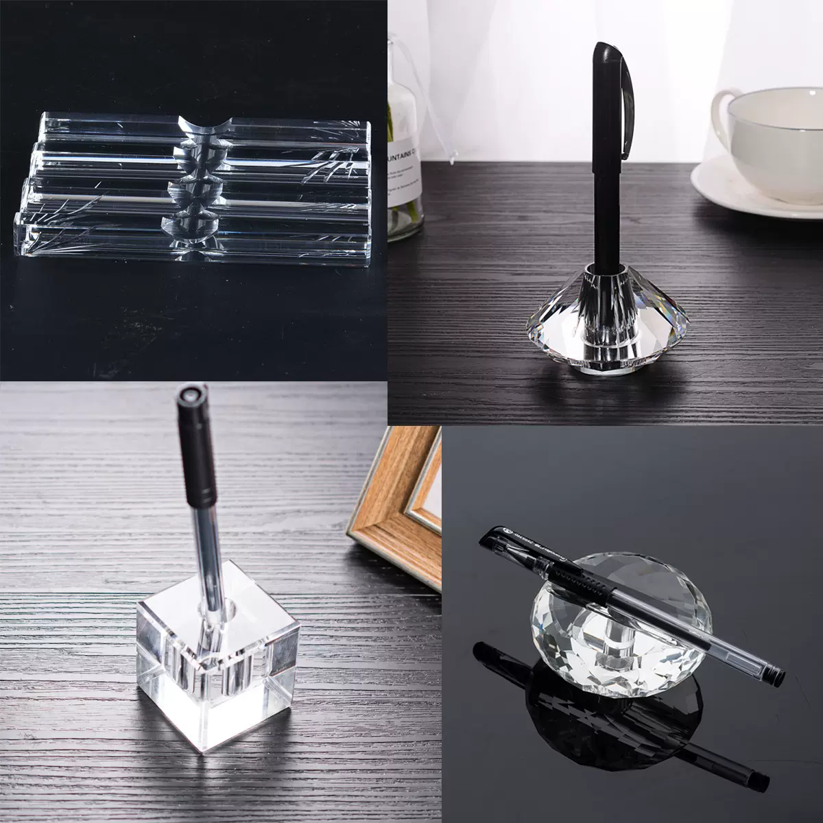 办公桌用品 水晶笔架钢笔毛笔架 水晶工艺品创意礼品方体钻石笔架