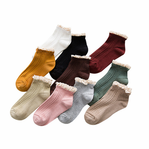Spring new women's socks Japanese dark thread lace boat socks Women's double-needle cotton short socks wholesale