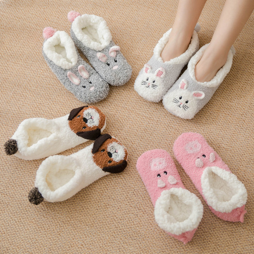 Cartoon Coral Velvet Floor Socks Women's Slippers Socks Leg Covers Snow Socks Carpet Socks Home Christmas Sleeping Socks Boat Socks