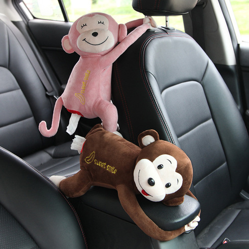 Car-mounted Pipi Monkey Paper Towel Box Cartoon Cute Creative Monkey Napkin Holder for Car Interior Wall-mounted Napkin Dispenser