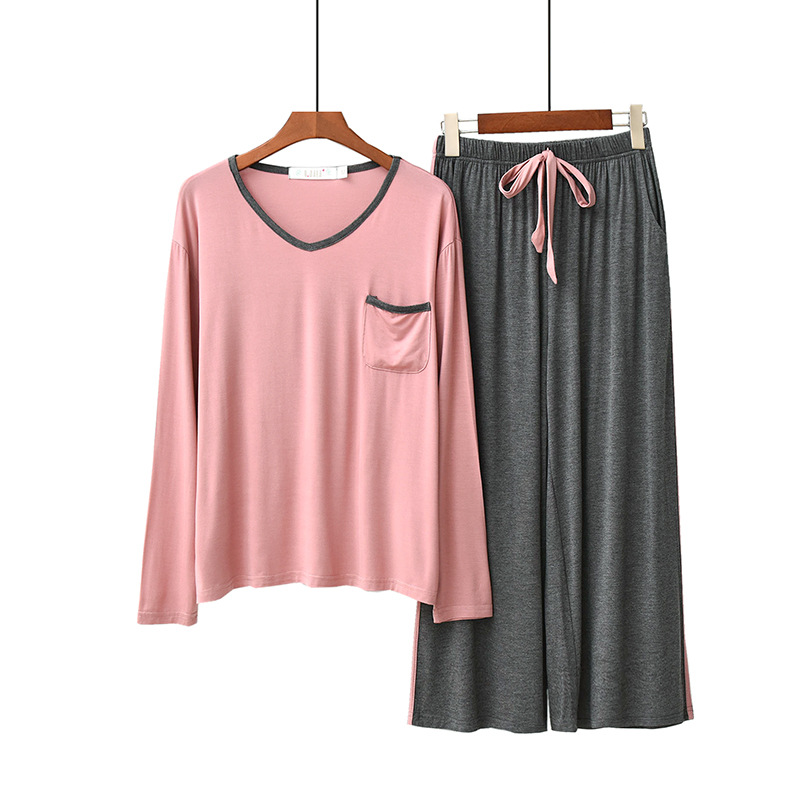 Pijamas modales pantalones de manga larga de otoño para mujer estilo coreano con cuello en V prendas de vestir exteriores sueltas ropa casual para el hogar