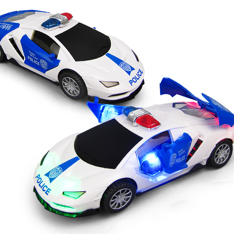 Tiktok mismo colorido coche eléctrico universal música ligera parada de coches de policía de doble puerta para niños Venta caliente juguetes para niños