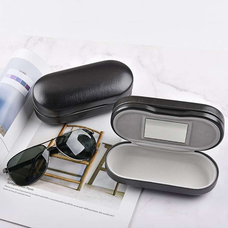 Two pairs of metal leather myopic eye box black frame mirror box dual-purpose storage double-layer glasses box