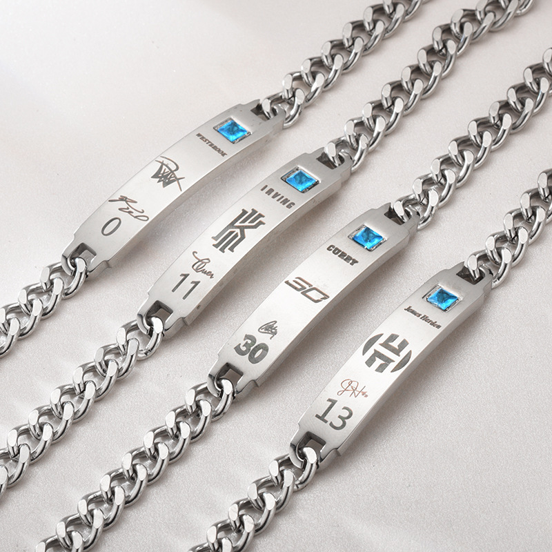 Cross-Border Titanium Steel Bracelet Nba Men's Star Stainless Steel Couple Style Diamond Chain Letter Hot-Selling Collaboration