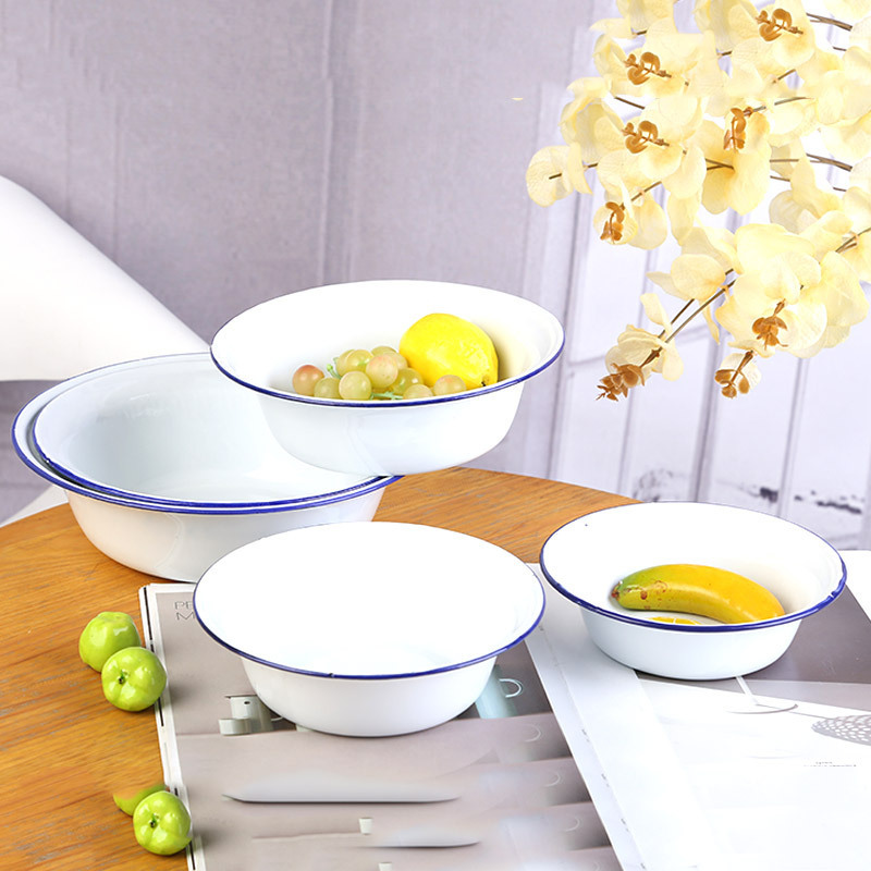 Thickened old-fashioned enamel bowl nostalgic deep bowl soup bowl vegetable bowl enamel bowl rice bowl soup bowl large Bowl can be printed logo