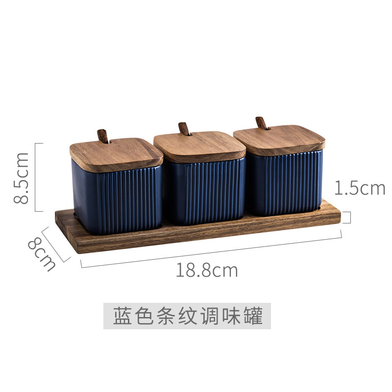 Directo de fábrica creativo cuadrado recto grano condimento tarro hogar combinación condimento caja cerámica condimento tarro traje