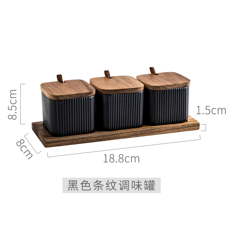 Directo de fábrica creativo cuadrado recto grano condimento tarro hogar combinación condimento caja cerámica condimento tarro traje