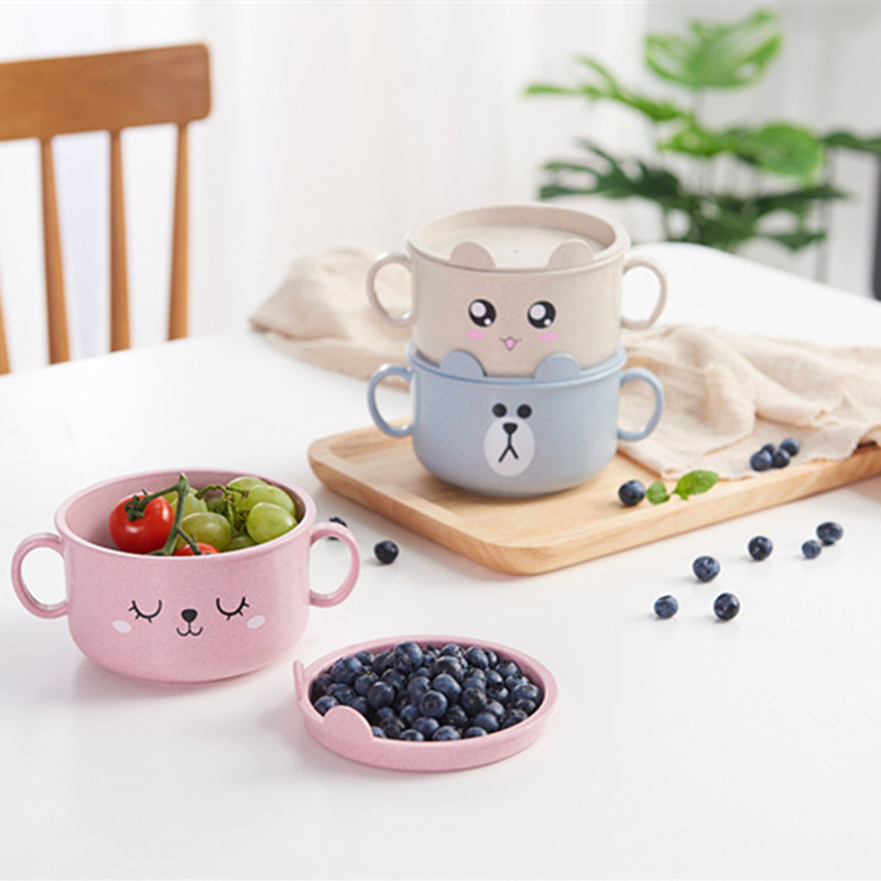 Children's Wheat Flavor Bowl Wheat Straw Baby Cartoon Style Supplementary Bowl Kindergarten Anti-fall Binaural Eating Bowl