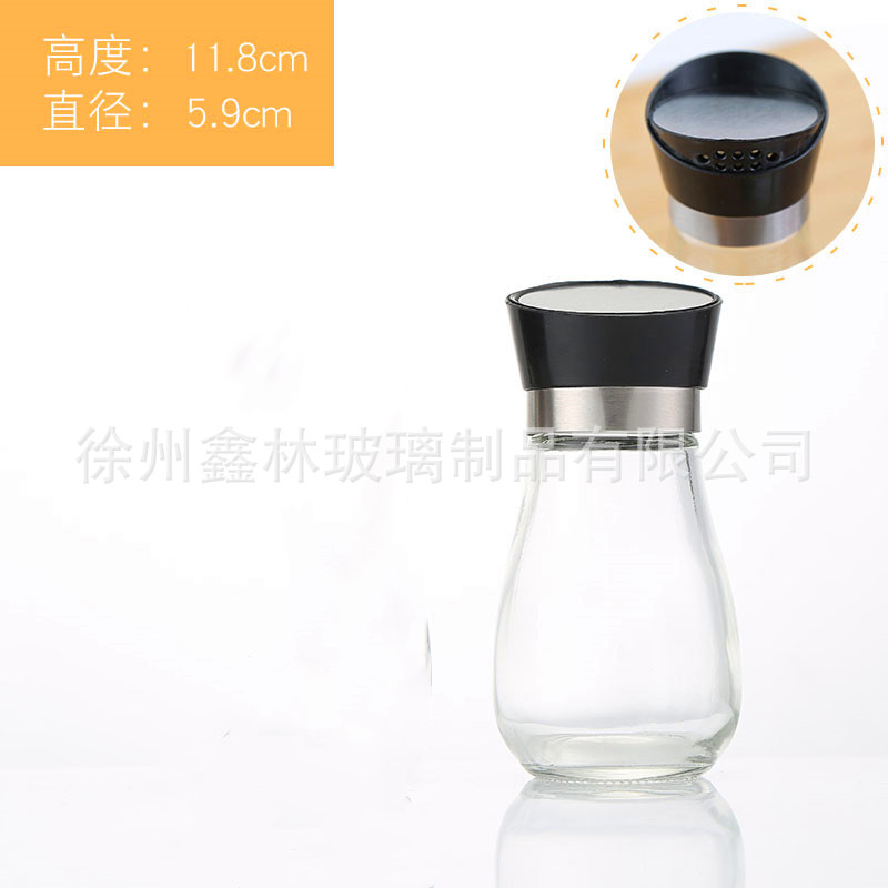 Venta al por mayor creativa nueva cocina suministros vidrio condimento botella de acero inoxidable giratoria condimento botella frasco botella de pimienta