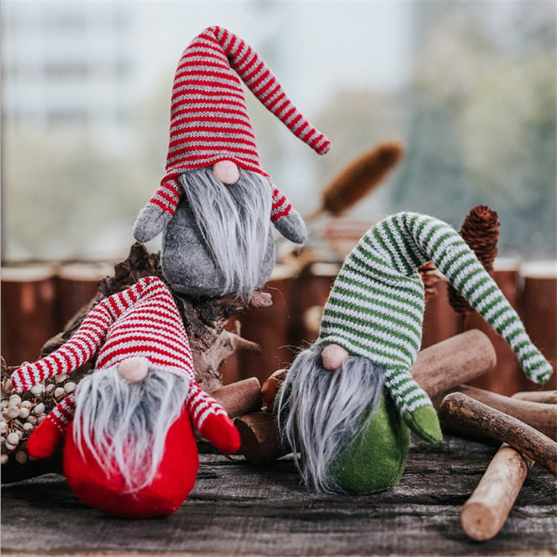 Navidad nuevo sombrero a rayas muñeca sin rostro pequeña muñeca decoración de los niños juguete de peluche creativo estilo europeo y americano