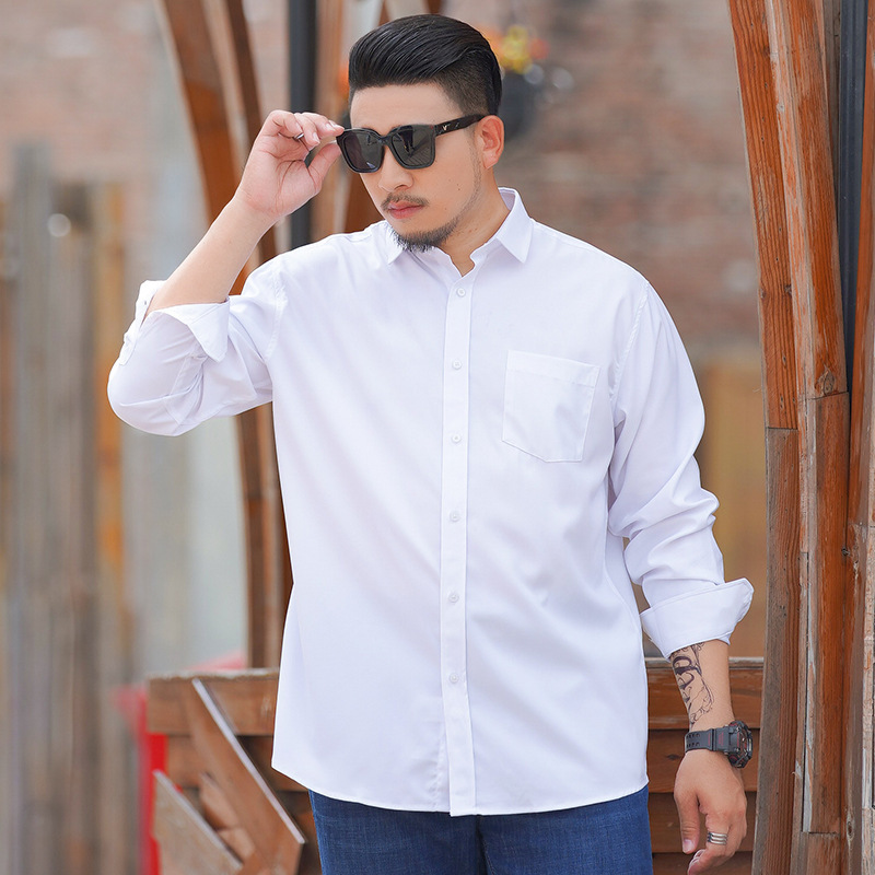 First Wolf plus size Men's Casual Shirt Men's Business Loose Plus Large Solid Color Long Sleeve Shirt Spring and Autumn