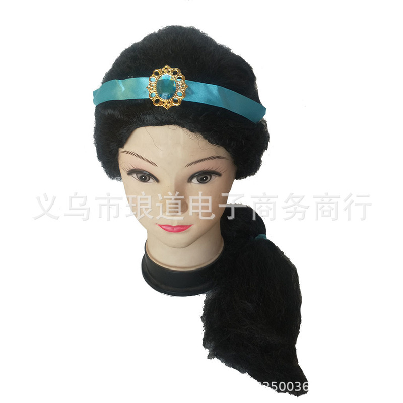 Hot sale Aladdin lamp Princess Jasmine Wig Belly Dance Green Ribbon Wig Princess Jasmine Wig