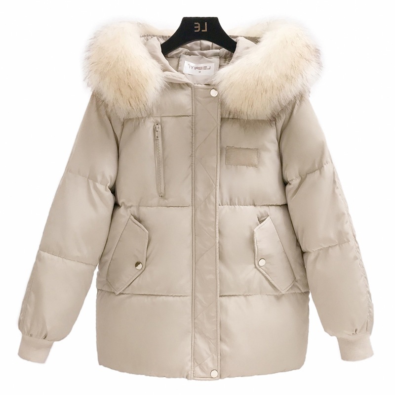 2025 Autumn and Winter New Style down Cotton Jacket for Women, College Style, Student Style, Large Fur Collar, Loose Bf Style Cotton Coat, Ins