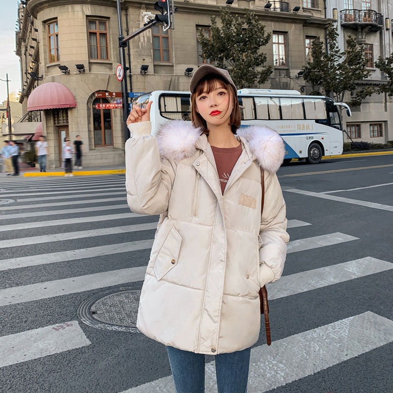 2025 Autumn and Winter New Style down Cotton Jacket for Women, College Style, Student Style, Large Fur Collar, Loose Bf Style Cotton Coat, Ins