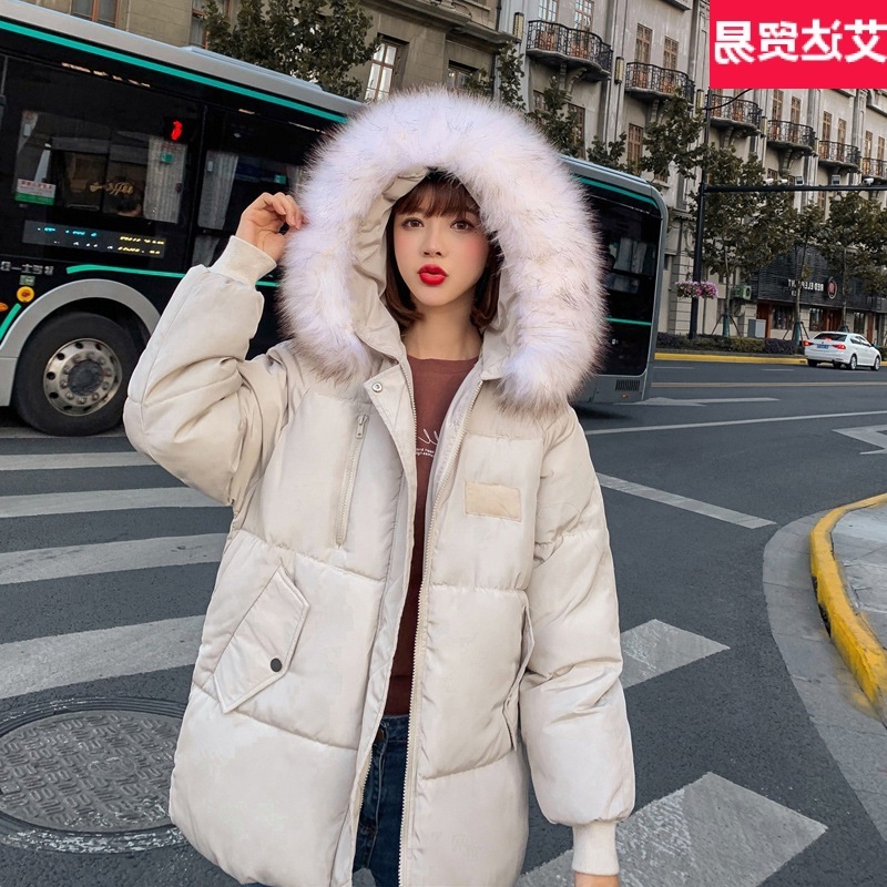 2025 Autumn and Winter New Style down Cotton Jacket for Women, College Style, Student Style, Large Fur Collar, Loose Bf Style Cotton Coat, Ins