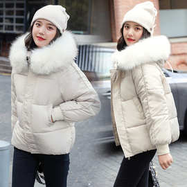 2021新款韩版女短款冬季大毛领连帽小棉袄女士宽松小个棉服女外套