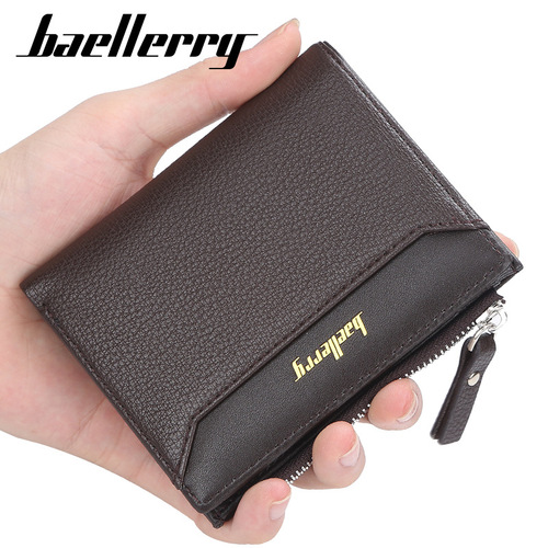 baellerry men's new wallet fashion short zipper coin purse open wallet bag multi-card slot card bag