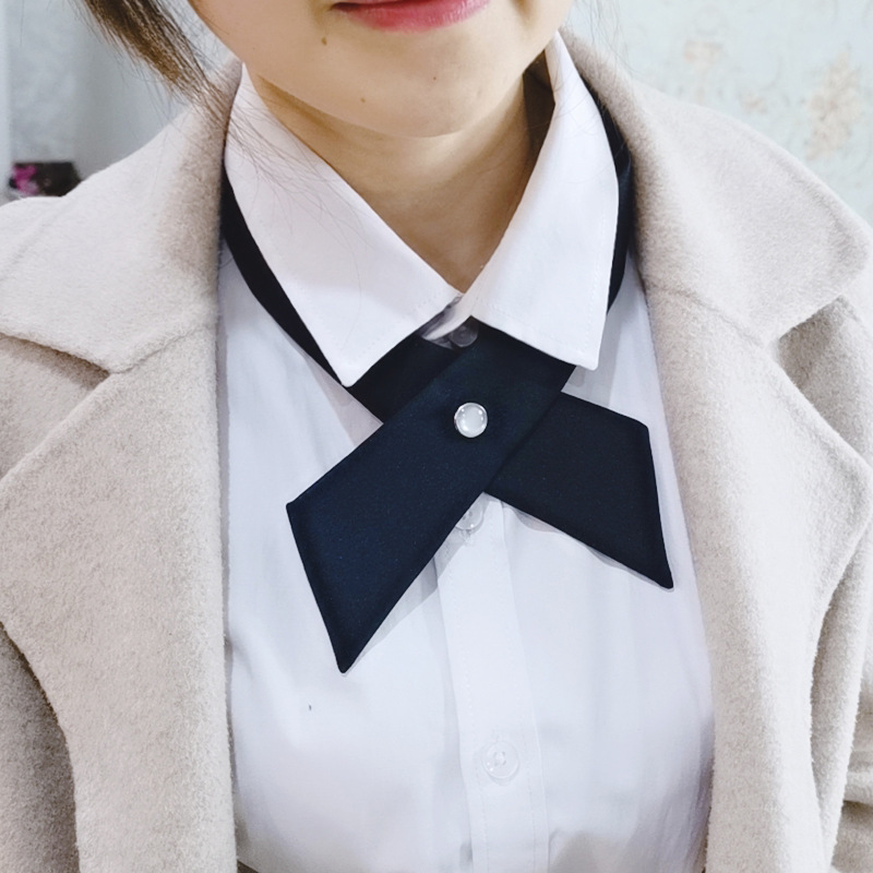 Women's British Cross Xizang Blue Tie Men's and Women's Student Uniform Collar Flower Business Wear Bow Shirt