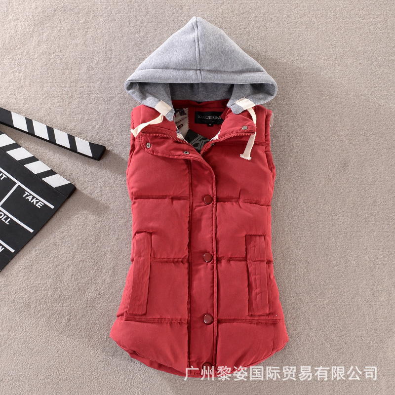 European and American Winter Vests for Women, Korean Style Casual Women's Hooded Vests, Cotton down Vests, Cotton Jackets