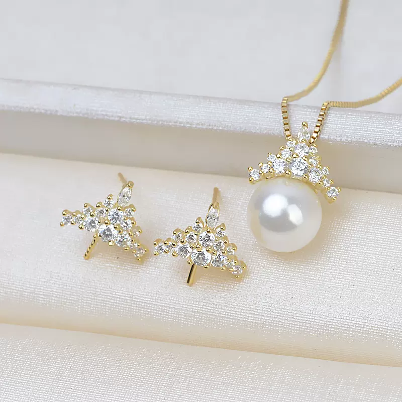 diy珍珠配件S925银雪人白雪公主吊坠项坠耳钉套装女珍珠空托1859