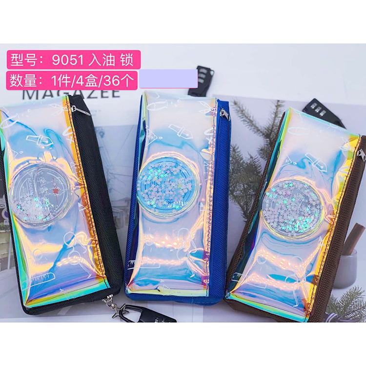 Caja de lápiz creativa caja de papelería de dibujos animados caja de lápiz de arena movediza de aceite de PVC estudiante de gran capacidad bolsa de lápiz al por mayor