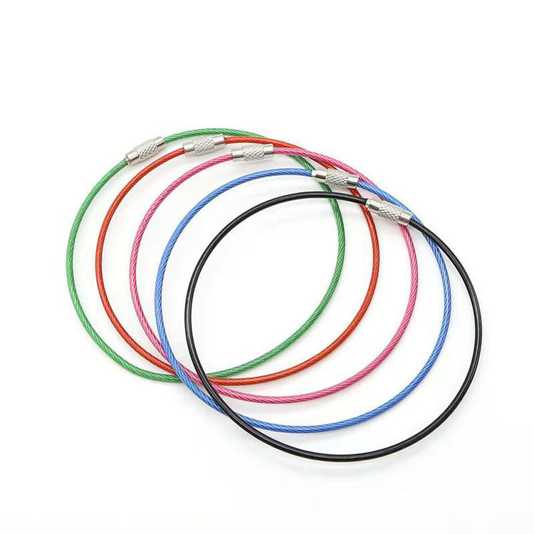 In Stock Stainless Steel Wire Rope Color Coated Steel Wire Ring Paint Coated with Button Rotating Screw Key Ring
