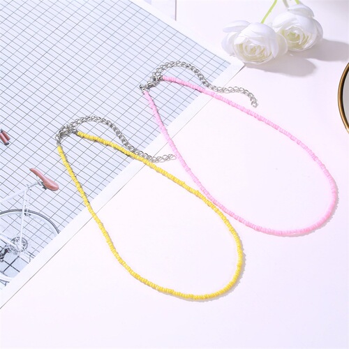 Ethnic Style Fashion Beaded Necklace with Colorful Millet Beads, Summer Beach Lockchain, Bohemian Short Length Choker